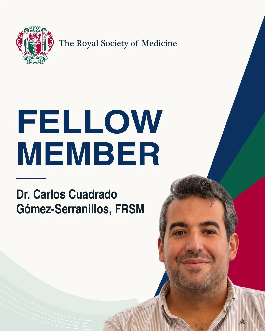Tarjeta profesional de Carlos Cuadrado como Fellow de la Royal Society of Medicine